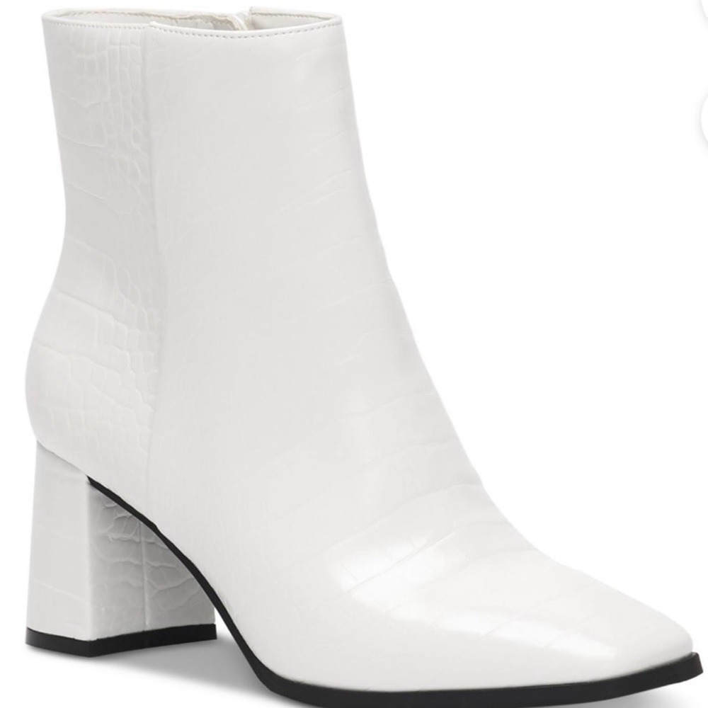 COPY - NIB INC Women's White Croc Dasha Square-Toe Block-Heel Boots Size 8.5